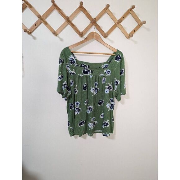 Lucky Brand Women's Green Floral Square Neck Top - Size XXL - Picture 1 of 5